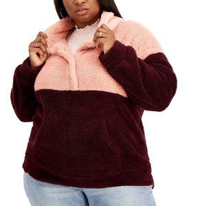 Rebellious one Trendy Plus Size Colorblocked Fleece Hoodie Red 2X B4HP